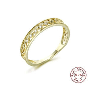 Women's Simulated Diamond Lattice 18k Gold Plated S925‎ Band Ring, Adjustable